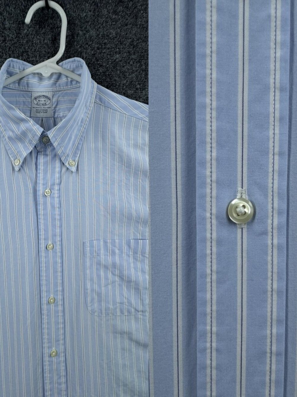Brooks Brothers OCBD Supima Striped Button-Down Cotton 16.5 32 Blue Men White